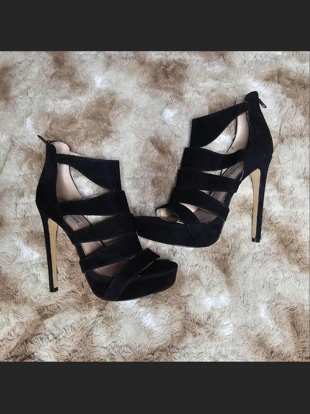 Goth Steve Madden Black Strappy Platform Heels Womens Size 8.5 Open Toe Stiletto
